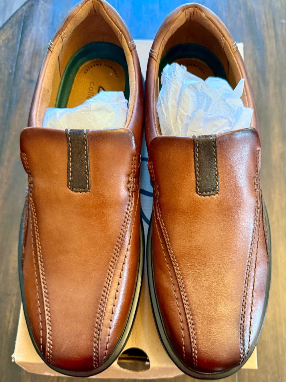 Clarks Men's Gessler Step Leather Slip On Loafers - Dark Tan - Size 10.5 M